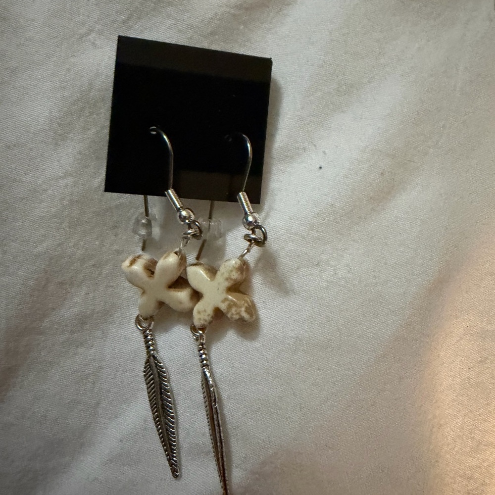 Floral Cream and Silver Dangle Earrings